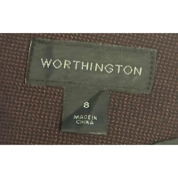 Worthington Burgundy Black Pencil Skirt Check Pattern Poly Blend Women's Size 8 - Picture 9 of 16